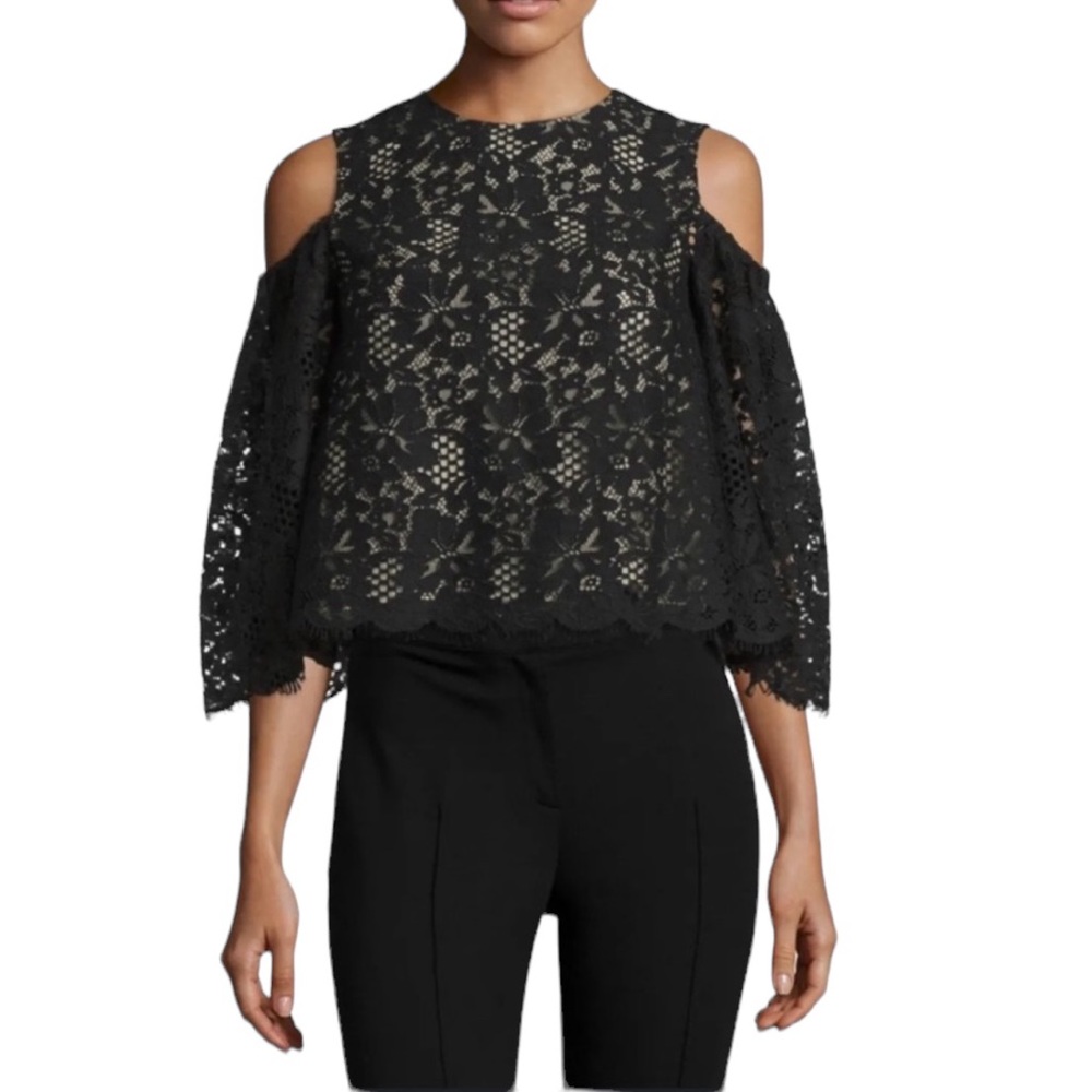 Vilshenko Lace Cold Shoulder At Waist Top w/ 3/4 Bell Sleeves Silk Cami Under 6